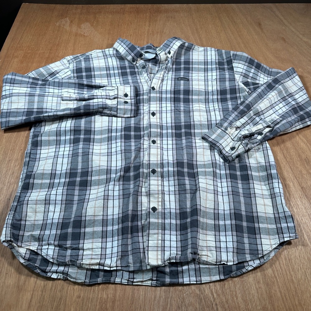 Columbia Button Up Shirt Mens XXL Grey Plaid Long Sleeve Stretch AM7968